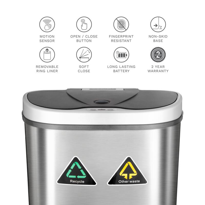 NINESTARS 18 Gallon Dual Compartment Motion Sensor Trash Can DZT-70-11R