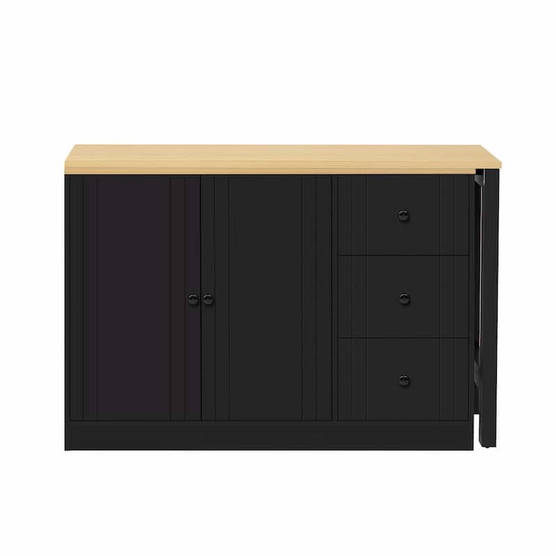 89.7'' Wooden Sideboard with Extendable Table - Multifunctional Storage Cabinet with 2 Doors and 3 Drawers