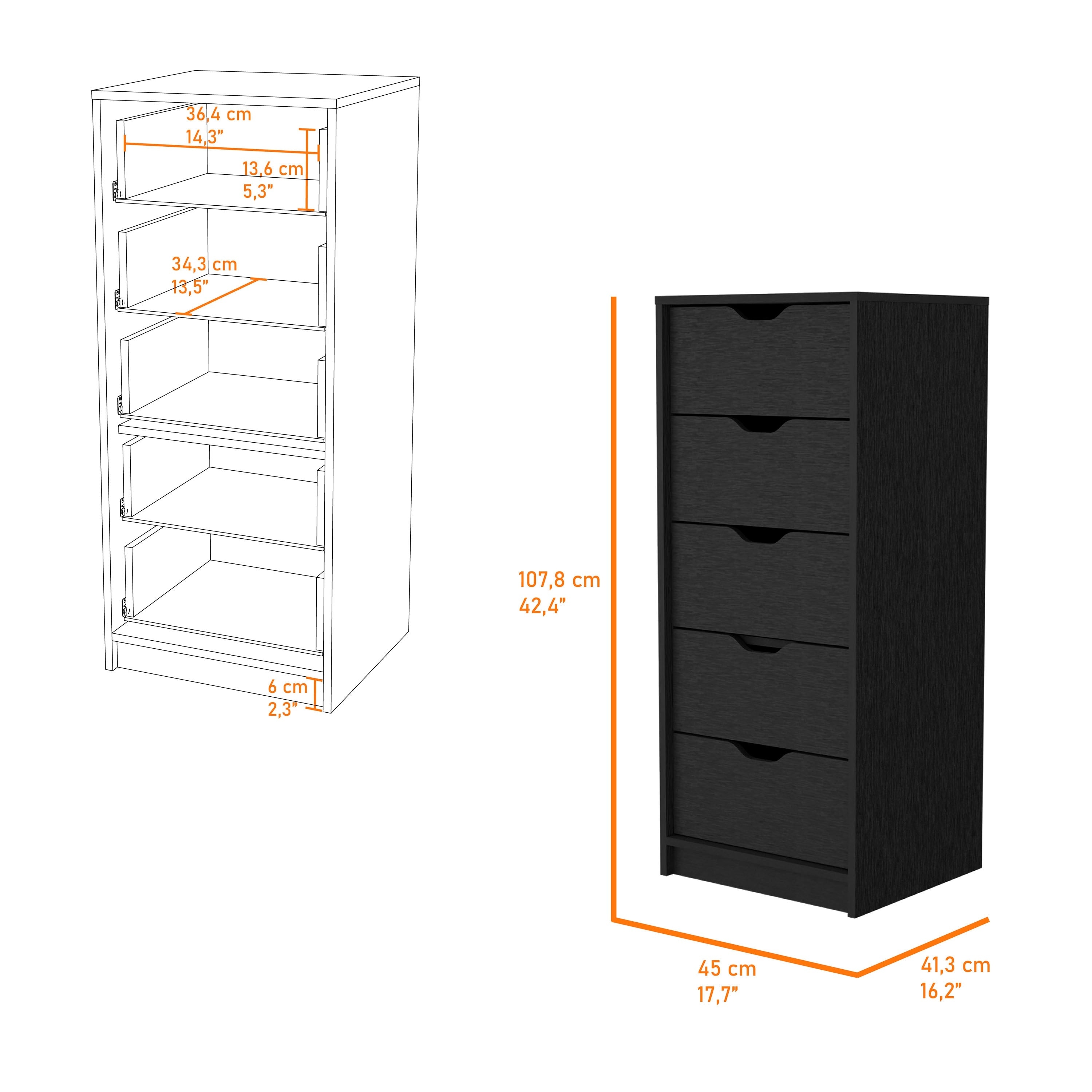 Modern Style Logan Black Lingerie Chest 5-Drawer Dresser - Bed
