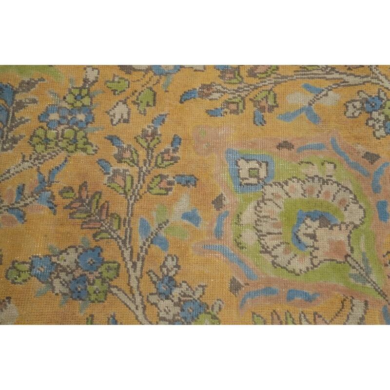 Hand Knotted Oriental 100% Wool Carpet Traditional Floral Yellow & Gold Mashad Area Rug - 12' 11'' X 9' 7''