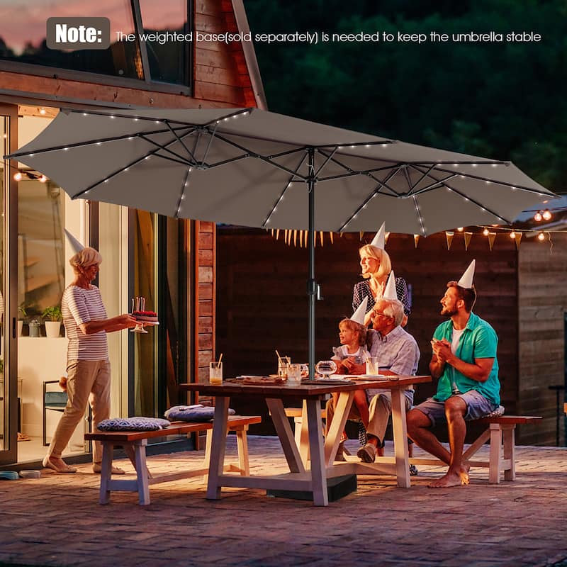 Gymax 15Ft Solar LED Patio Outdoor Double-Sided Umbrella w/ 48 Lights