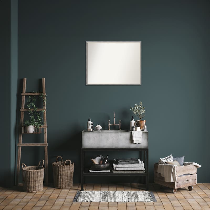 Theo Narrow Non-Beveled Wood Framed Bathroom Vanity Wall Mirror