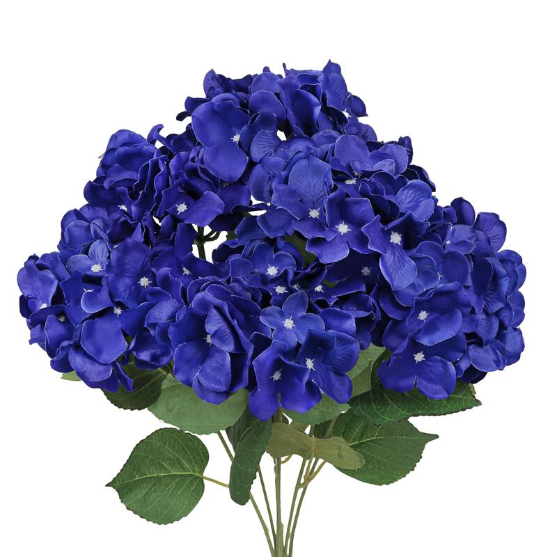 Set of 2 Deluxe Royal Blue Artificial Hydrangea Flower Stem Bush Bouquet 20in - 20" L x 12" W x 12" DP