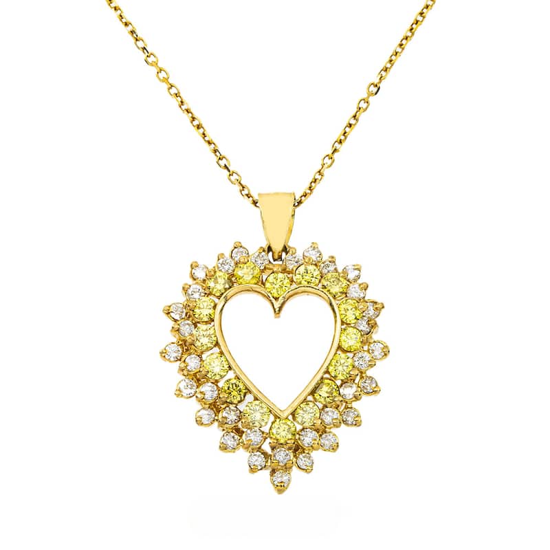 House Of Leon 14K Yellow Gold Canary Yellow Diamond Open Heart Necklace 2.89ct