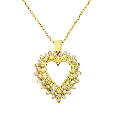 House Of Leon 14K Yellow Gold Canary Yellow Diamond Open Heart Necklace 2.89ct