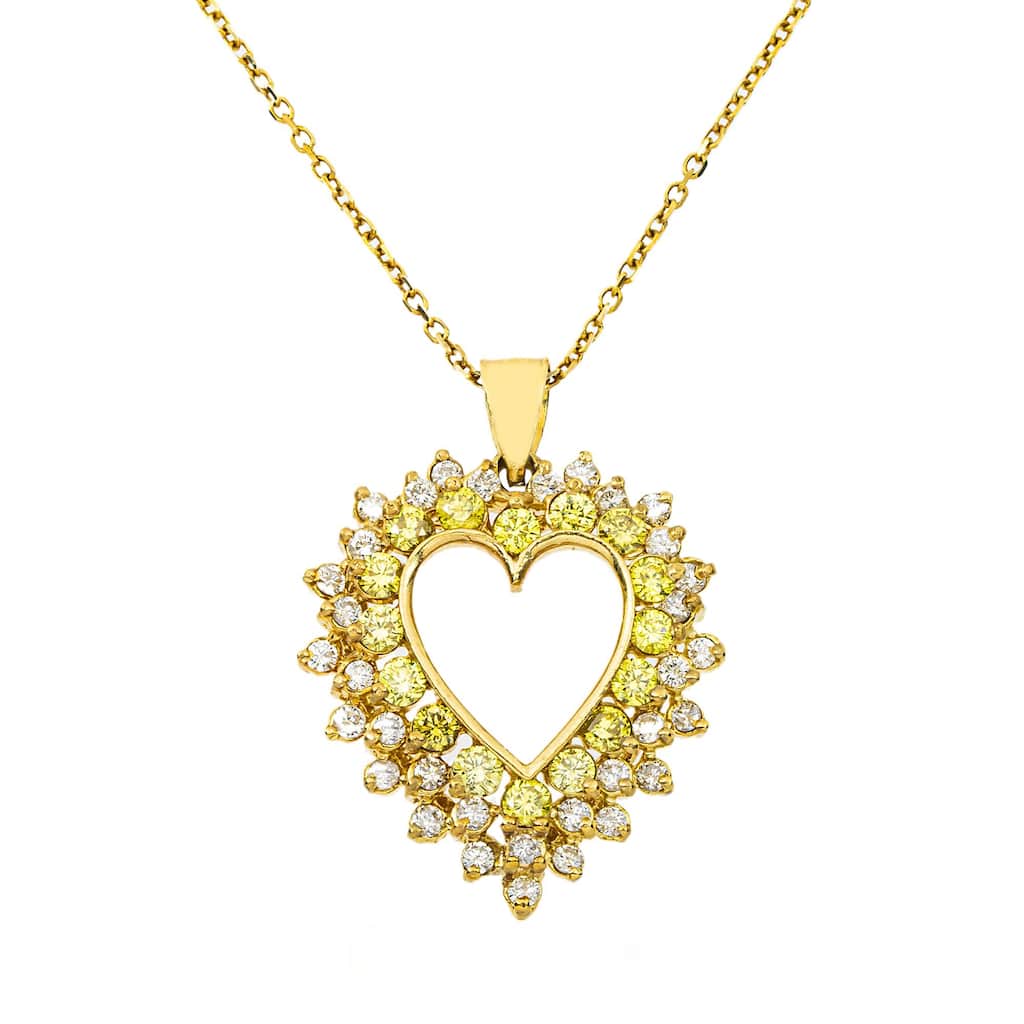 House Of Leon 14K Yellow Gold Canary Yellow Diamond Open Heart Necklace 2.89ct