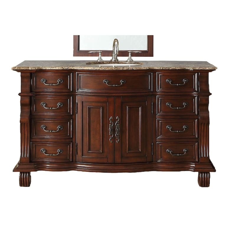 60 inch Antique Style Cherry Wood Hopkinton Bathroom Sink Vanity With Baltic Brown Top