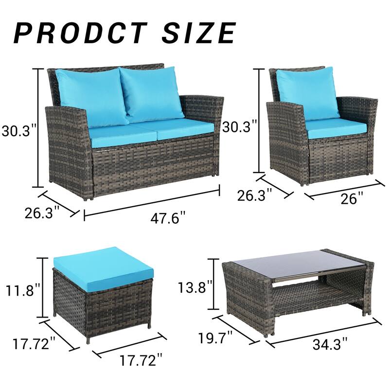 6 Pieces Patio Conversation Furniture Sets, All Weather Wicker Sectional Sofa with Glass Coffee Table and 2 Ottomans