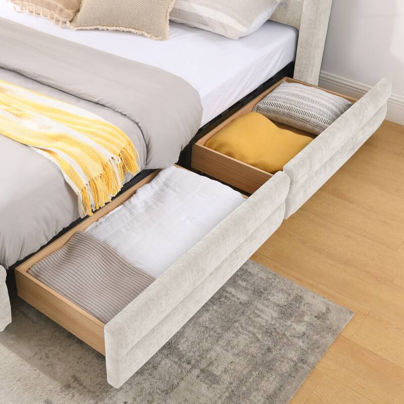Queen Size Upholstered Bed Frame with Thick Fabric