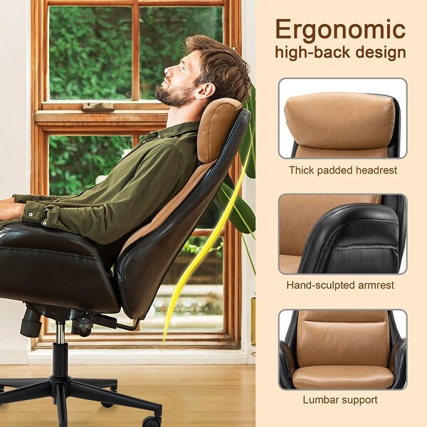 Glitzhome 48-inch Mid-century Adjustable Swivel Faux Leather