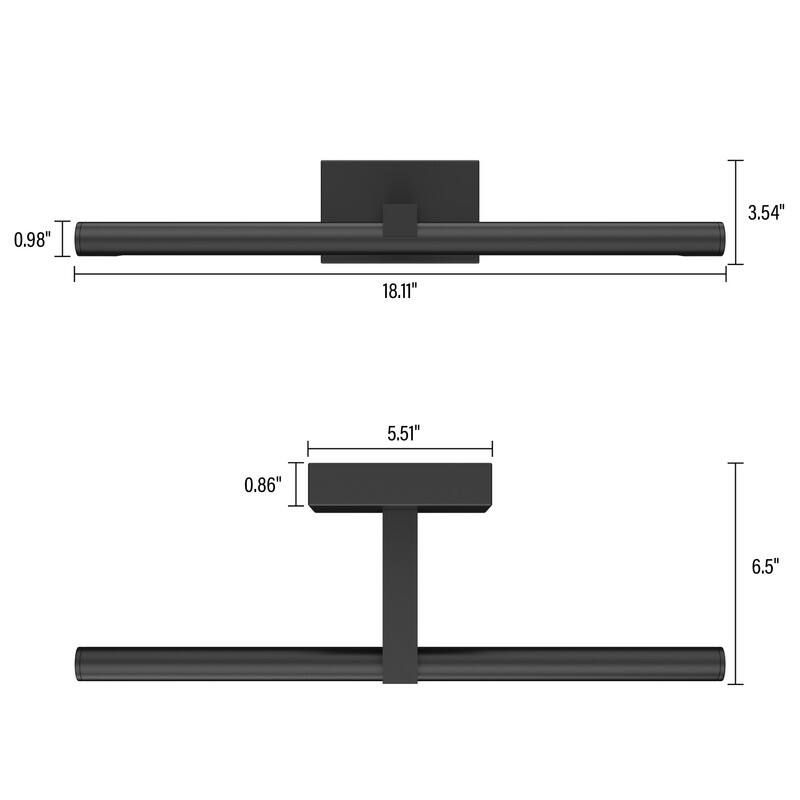 KAYLA 18in / 24in Straight Bar Mirror Vanity Light, Modern Wall Sconce for Bathroom, Black / Brass
