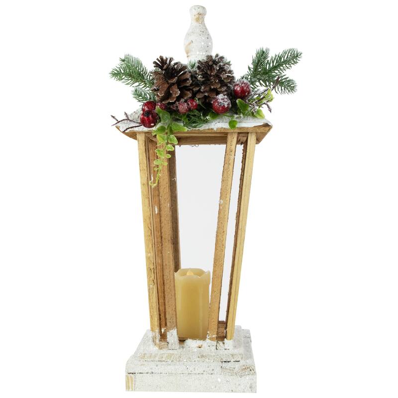 18" LED Lighted Natural and White Storm Lantern Christmas Decoration