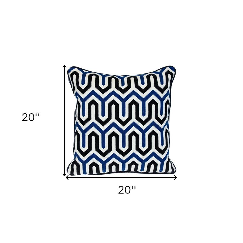 HomeRoots 18" X 18" Blue And White 100% Cotton Geometric Zippered Pillow