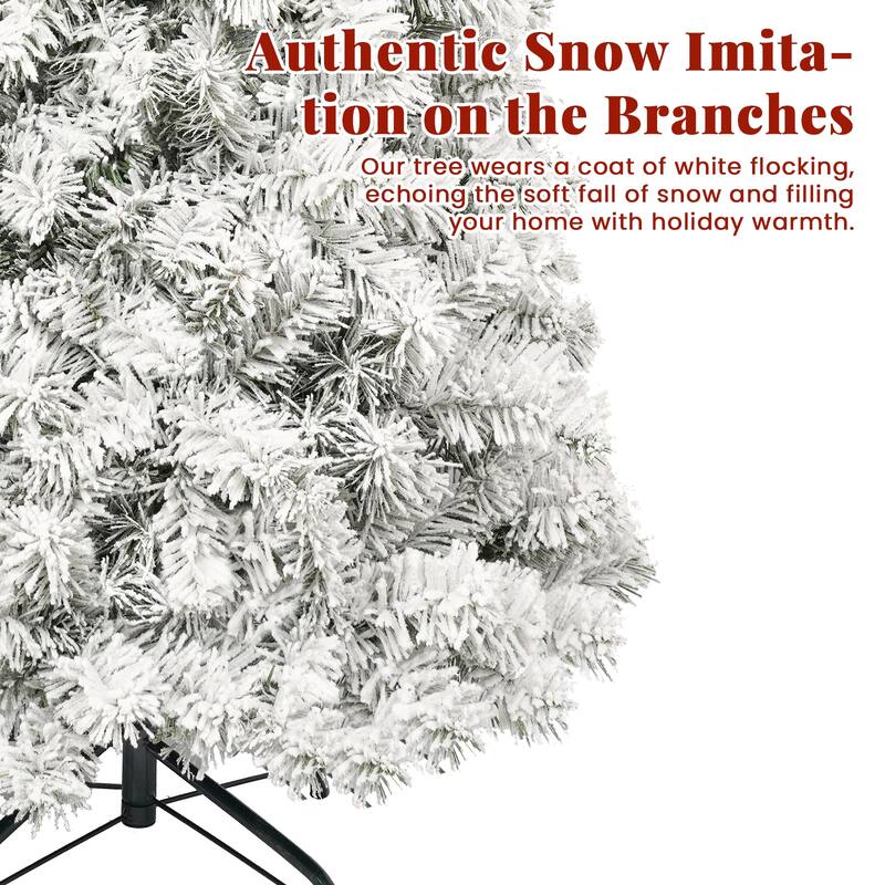 6FT & 7.5FT Pre-Lit Snow-Flocked Artificial Christmas Tree with Warm White Lights
