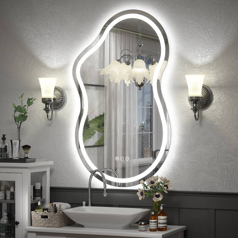 UL Certified Irregular LED Anti-fog Cloud-shaped Wall Bathroom Vanity Mirror - 40"x24" - Front and back light