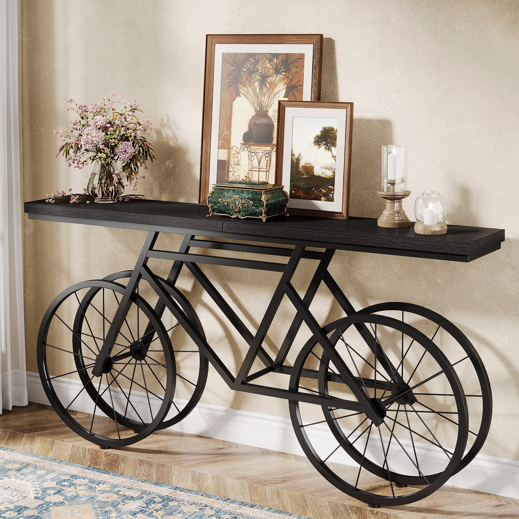 70.9-Inch Extra Long Console Table with Bicycle Metal Base