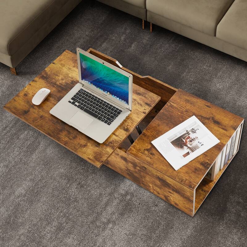 New Adjustable Top Coffee Table in Walnut or Grey, Rectangle Living Room Desk with Storage