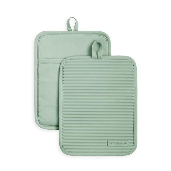 KitchenAid Ribbed Soft Silicone Pot Holder 2-Pack Set, 7"x9" - Pistachio Green