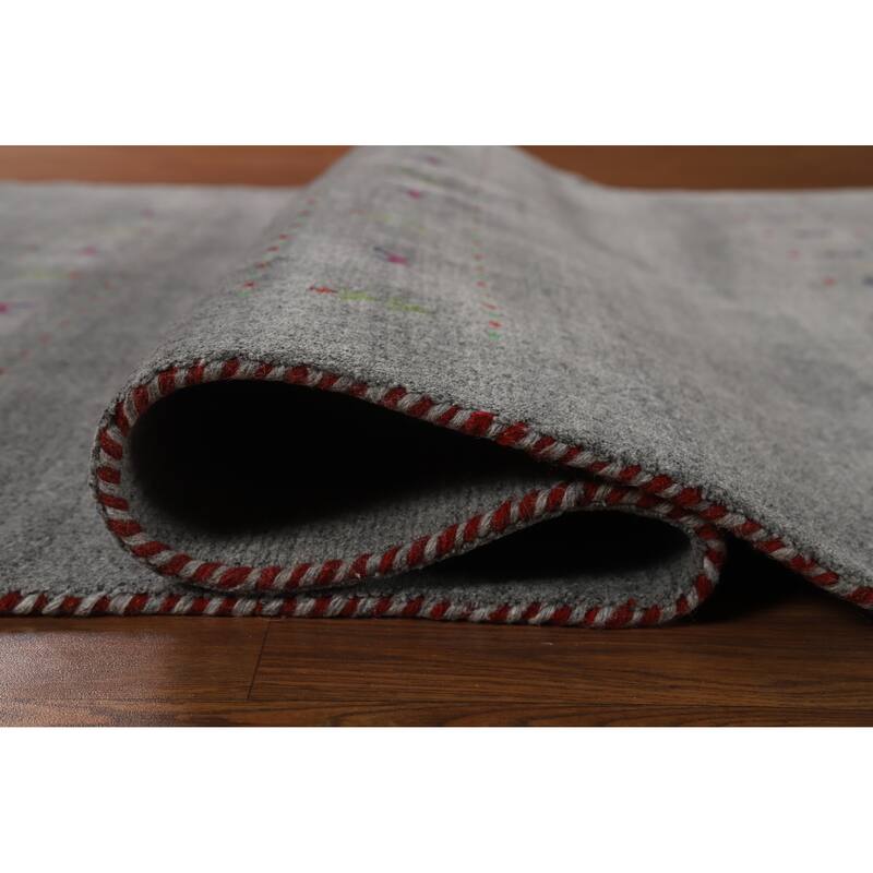 Hand Knotted Oriental 100% Wool Carpet Tribal Animal Pictorial Greys & Charcoal Gabbeh Area Rug - 7' 9'' X 5' 1''