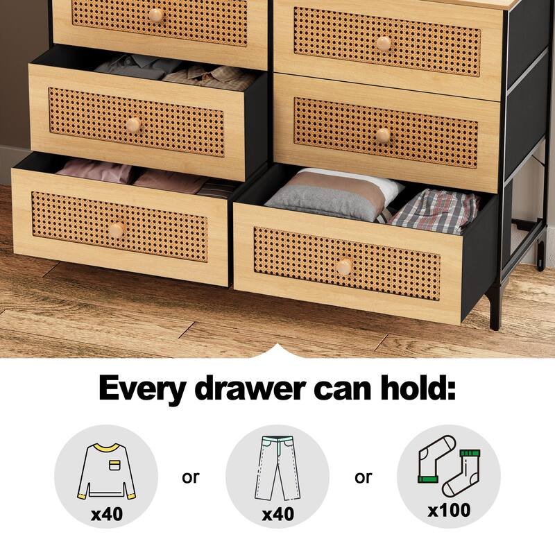 Wide Fabric Dresser 6 Drawer Dresser Storage Tower Unit
