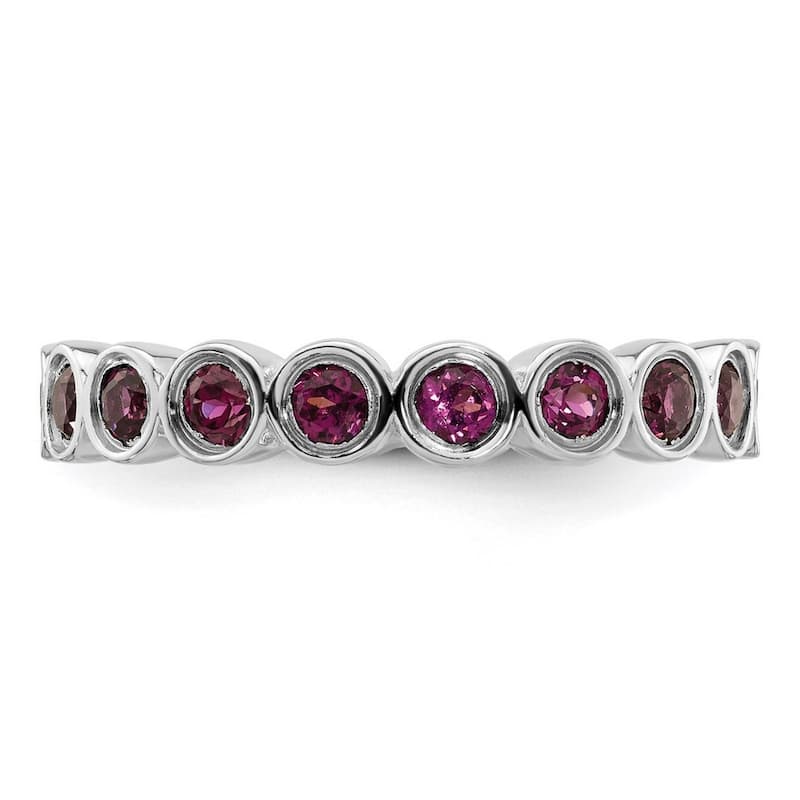 Curata 925 Sterling Silver Bezel Polished Patterned Stackable Expressions Rhodolite Garnet Ring
