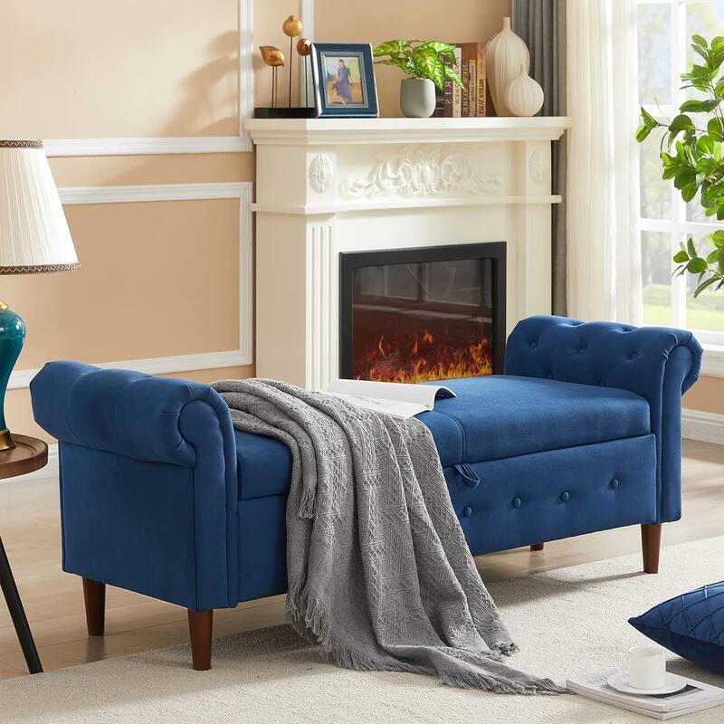 63" Linen Storage End of Bed, Multipurpose Rectangular Sofa Stool with 4 Rubber Wood Feet - 63×22.1×24.1inch
