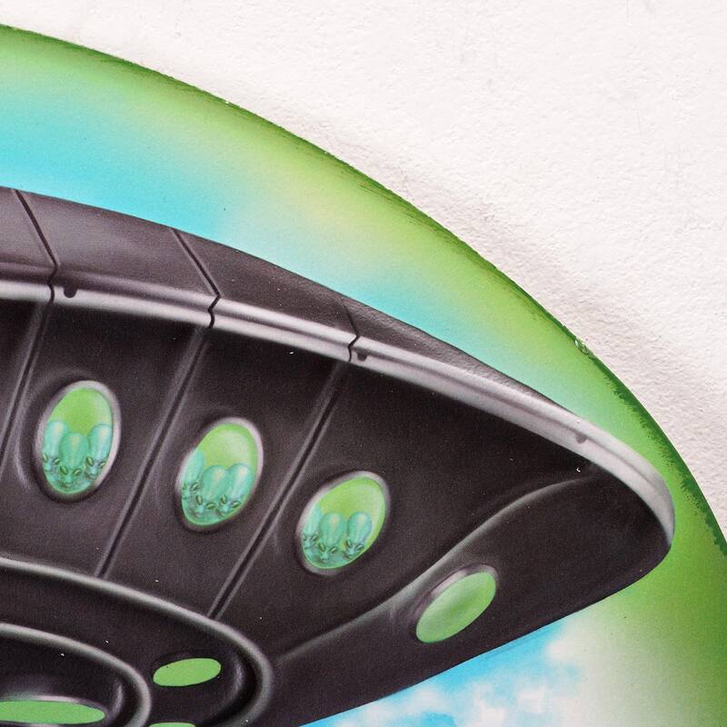 Roswell Alien Fest UFO Embossed Shaped Metal Sign - 18" x 13.75" - 18" H x 13.75" L x 0.12" D - 18" H x 13.75" L x 0.12" D