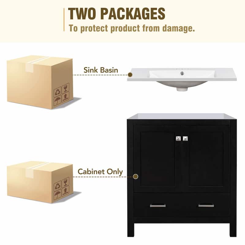 30" Bathroom Vanity with Single Sink, Combo Cabinet, 2 Doors, 1 Drawer