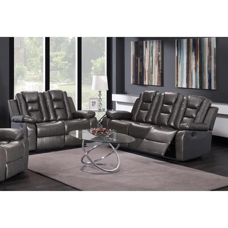 Grey PU Leather 3/2-piece Sofa, Loveseat and Recliner Living Room Set - 2 Piece
