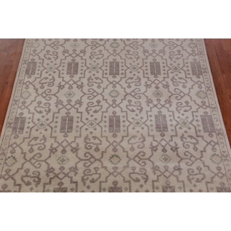Hand Knotted Oriental 100% Wool Carpet Traditional All-Over Beige & Ivories Heriz (serapi) Area Rug - 8' 10'' X 5' 11''