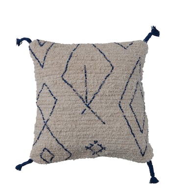 Tufted Cotton Pillow Cover with Geometric Pattern and Tassels