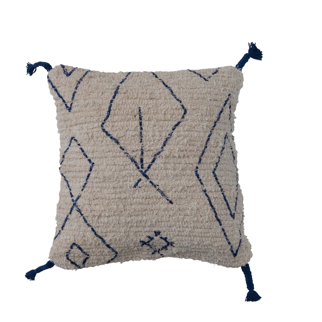 Tufted Cotton Pillow Cover with Geometric Pattern and Tassels