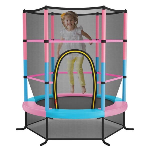 slide 2 of 10, Costway Youth Jumping Round Trampoline 55'' Exercise W/ Safety Pad - See Details Multicolor - See Details - Kids