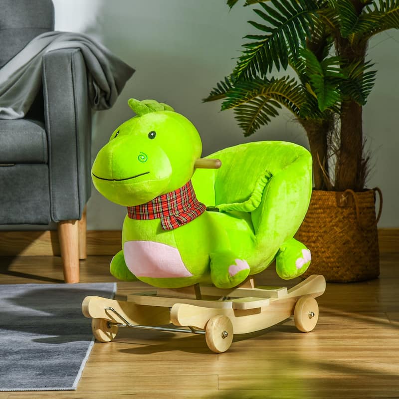 2 in 1 Ride On Toy for Toddlers Ages 18 to 36 Months Sliding Walker Pushcart Plush Wood and Steel with Music Dragon Dinosaur - Green