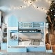 preview thumbnail 1 of 46, Full-Over-Full Castle Style Bunk Bed with 2 Drawers 3 Shelves and Slide Blue