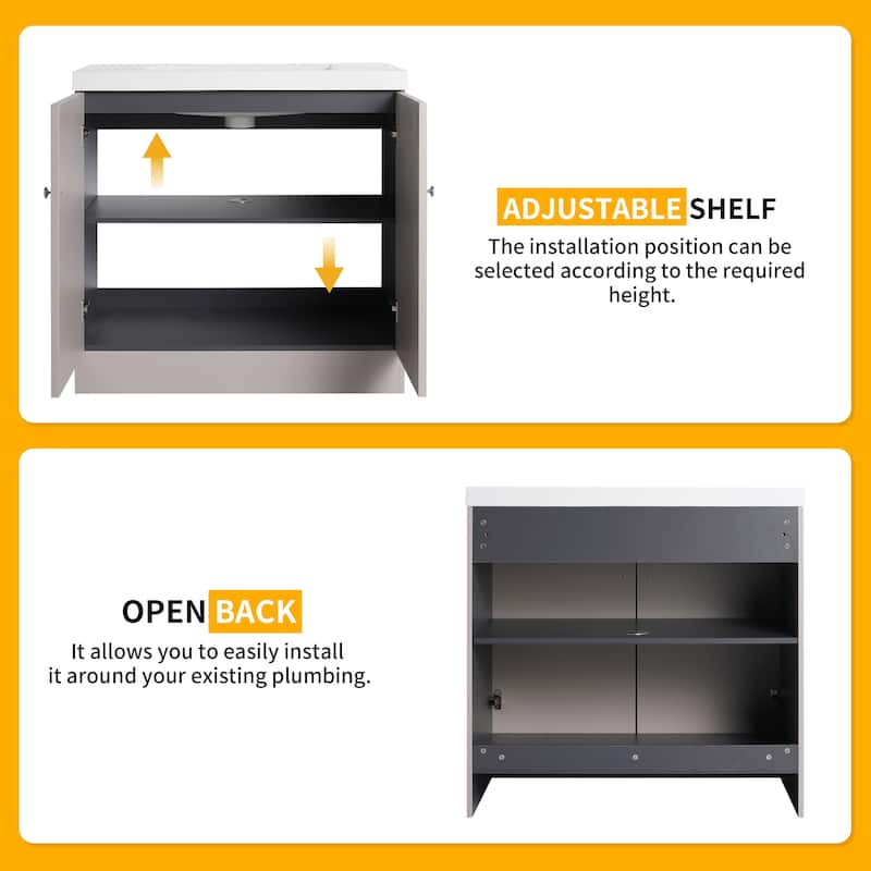 Beingnext 24"/30"/36" Bathroom Vanity with Sink, Freestanding Bathroom Vanity with Soft Close Door and Adjustable Shelf