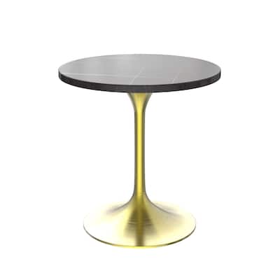 LeisureMod Verve 27" Round Dining Table with Sintered Stone TableTop and Brushed Gold Base for Kitchen & Dining Room