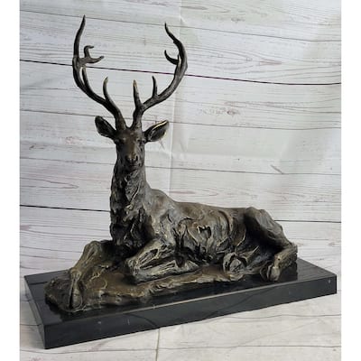 Handmade Stag Elk Deer Buck Hunter Bronze Marble Statue Sportsman Wildlife Art