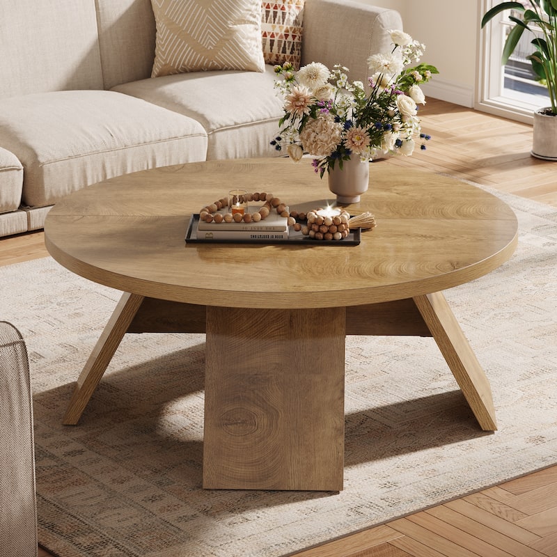 Round Coffee Table with Splayed Legs - Brown