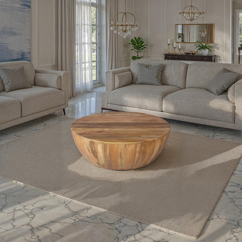 Arthur Mango Wood Coffee Table In Round Shape, Dark Brown - Wood