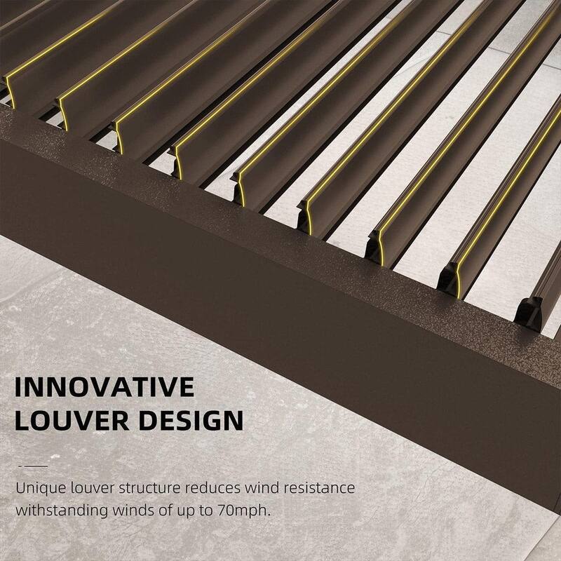 PURPLE LEAF Bronze Louvered Pergola with Adjustable Roof for Deck Backyard Garden Hardtop Gazebo