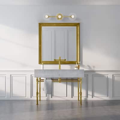 Litto 24 in. 3-Light Brushed Gold Modern Vanity Light with Clear Glass Shades