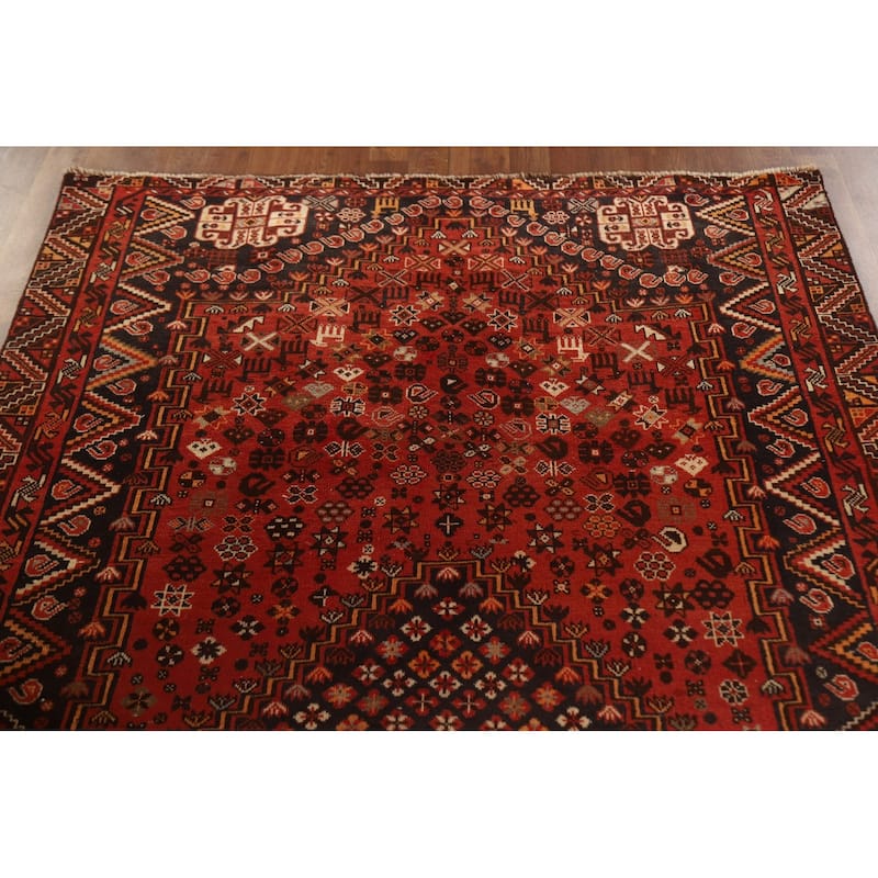 Geometric Red Shiraz Persian Vintage Area Rug Hand-knotted Wool Carpet - 5'0"x 8'5"