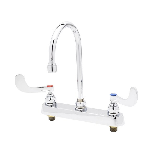 T and S Brass B-1142-04 Deck Mounted Workboard Faucet with 8" Centers, 6" Swivel Gooseneck, 2.2 GPM Aerator and 4" Wrist Action