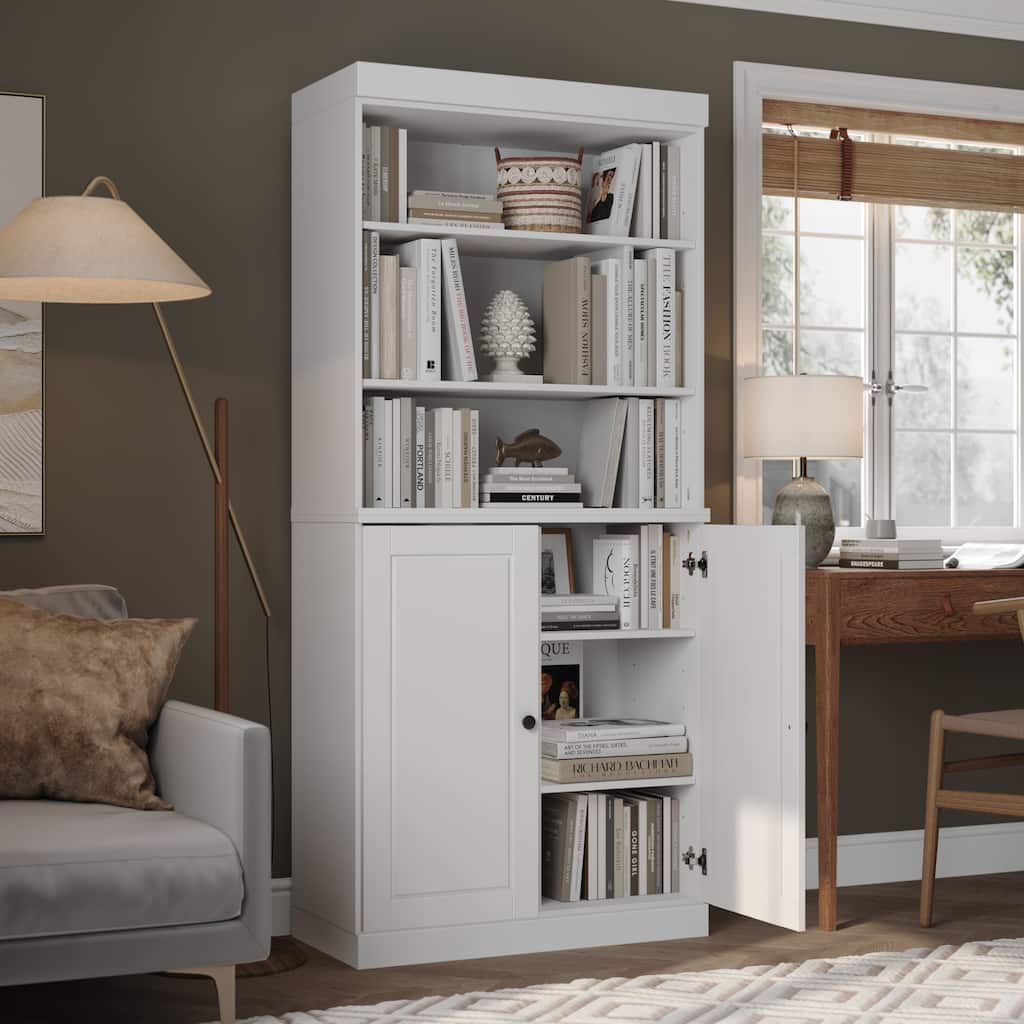 Palace Imports Solid Wood 6-Shelf Bookcase, Raised Panel Doors, Adjustable Shelves