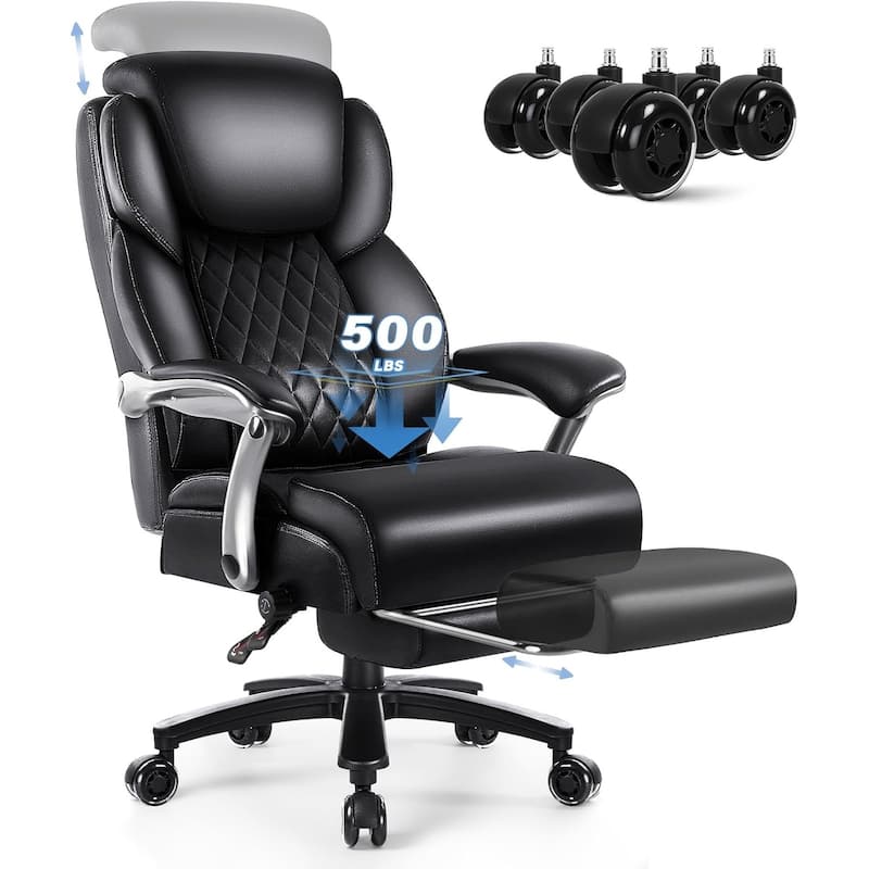 BOSSIN 600lbs Big and Tall Office Leather Chair with Flip up Armrest, Ergonomic Lumbar Support and Quiet Rubber Wheel