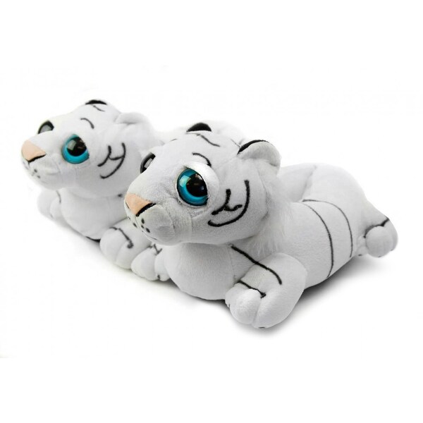 Fuzzy White Tiger Slippers Youth Large