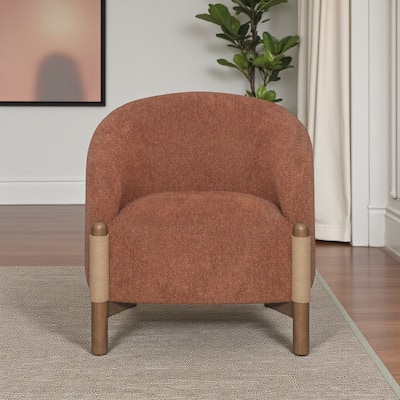 HomeRoots 30" Rust and Brown Fabric And Wood Arm Chair - 30.00 in. x 30.80 in. x 29.50 in.