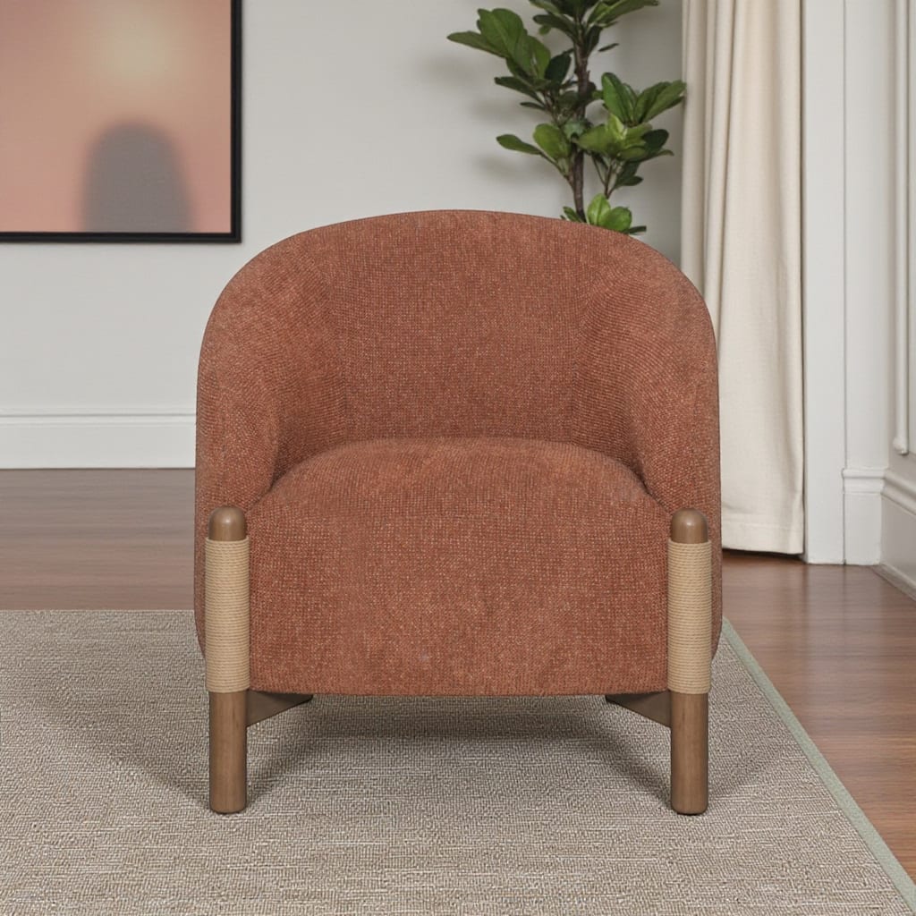 HomeRoots 30" Rust and Brown Fabric And Wood Arm Chair - 30.00 in. x 30.80 in. x 29.50 in.
