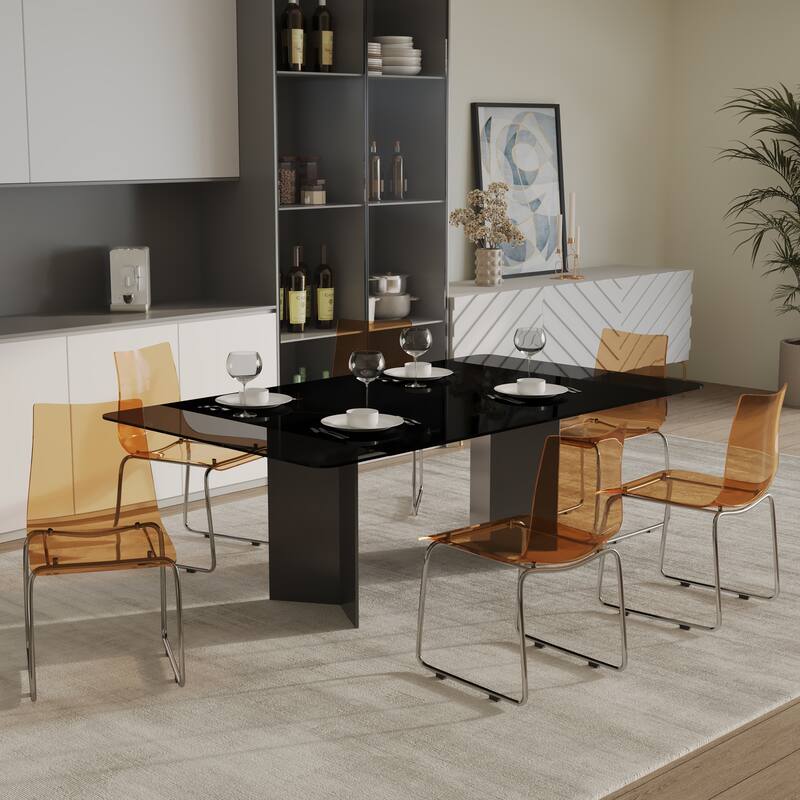 Lima Modern Contemporary Transparent Stackable Acrylic in Chrome Steel Dining Accent Side Chair Set of 2